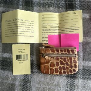 Dooney & Bourke Womens Leather Animal Print Zipped Key Chain Coin Wallet Brown